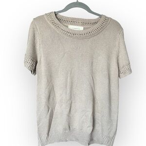 anthropologie tan crochet shirt /cardigan